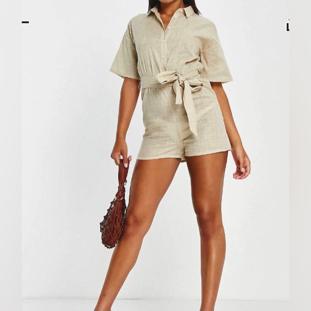 NWT ASOS Linen cream/natural color romper with waist tie